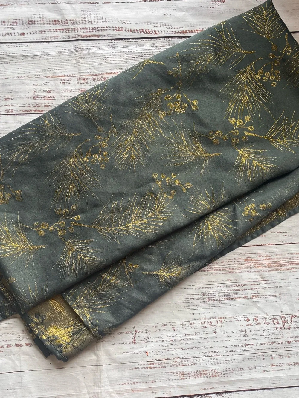 Gold Pine Branch Scarf - Dark Green with Metallic Print